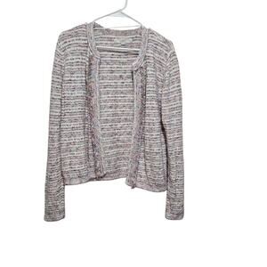 LOFT Fringe Cardigan Medium Multicolor Marled Open Front